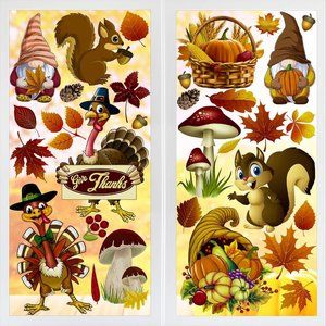 126 PCS Thanksgiving Gnomes Turkey Window  Autumn Glass Clings Fall Home Decor